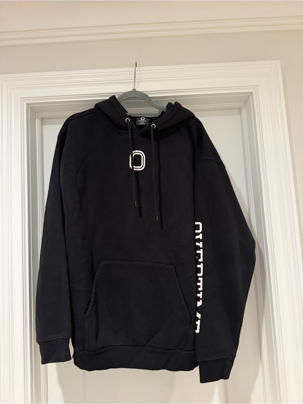 Overtime black  Pullover Hoodie with Sleeve Text